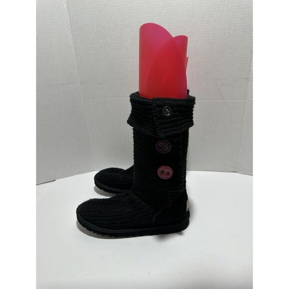 UGG CLASSIC CARDY 1967 KNIT BUTTON BLACK‎ TALL BOOTS US Sz 6 WOMEN Discontinued - Picture 9 of 13